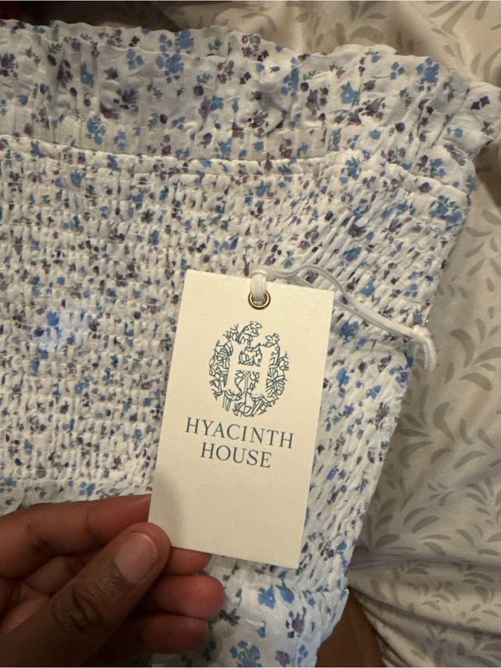 NWT Hyacinth House Blue Floral Smocked Bubble Hem Skirt - Picture 3 of 3